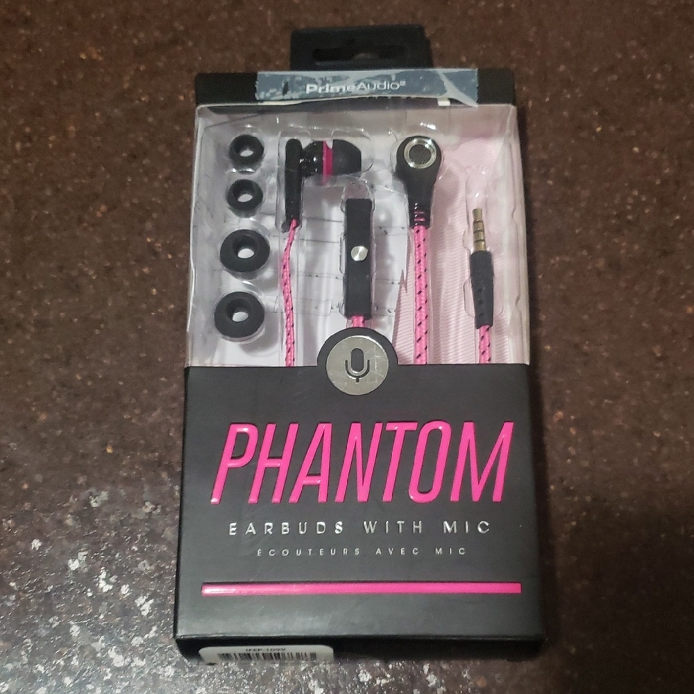 Pink Earbud Headphones with Mic